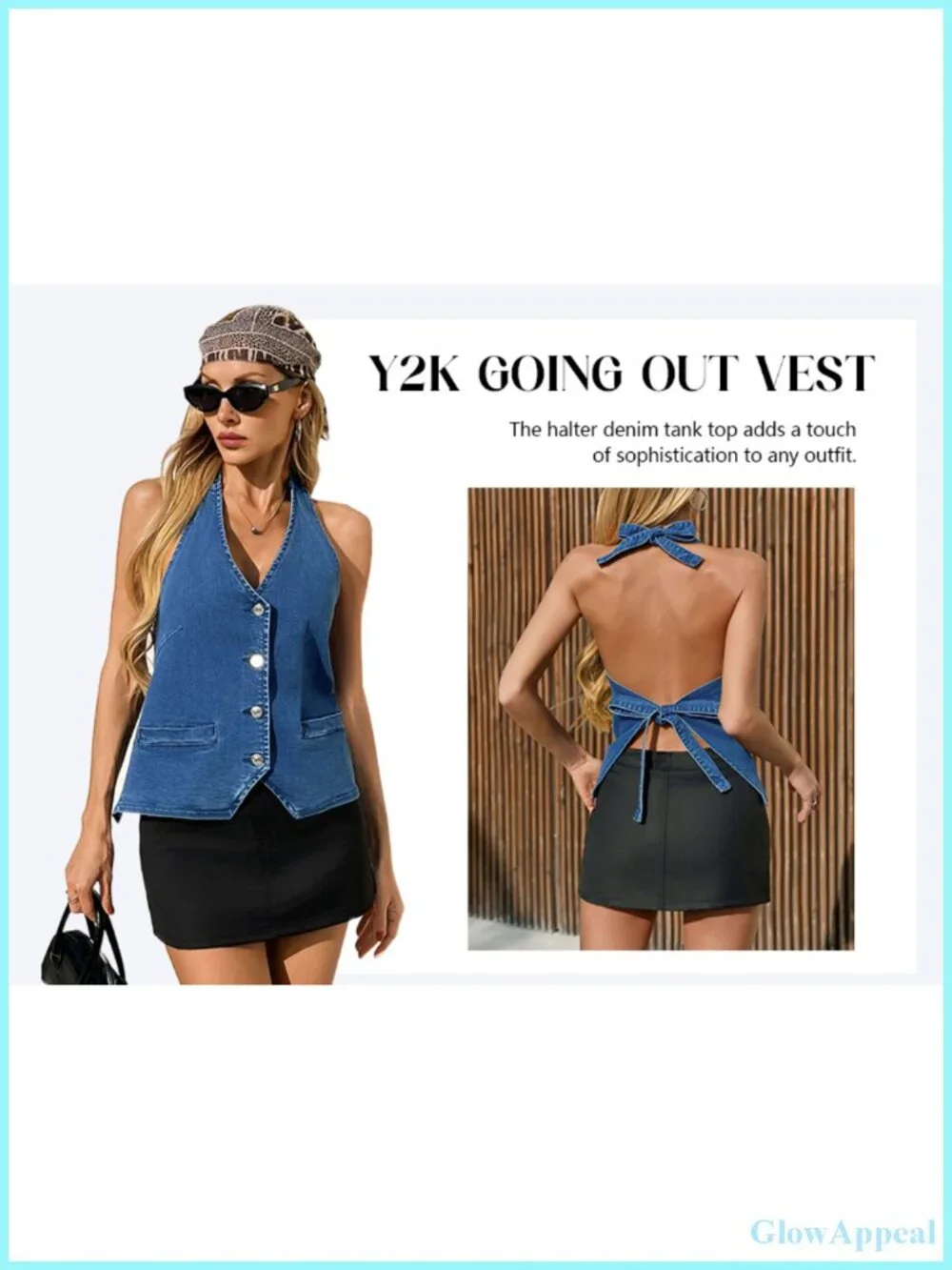 Sleeveless Denim Vest Halter Top Open Back Y2K Going Out Vest